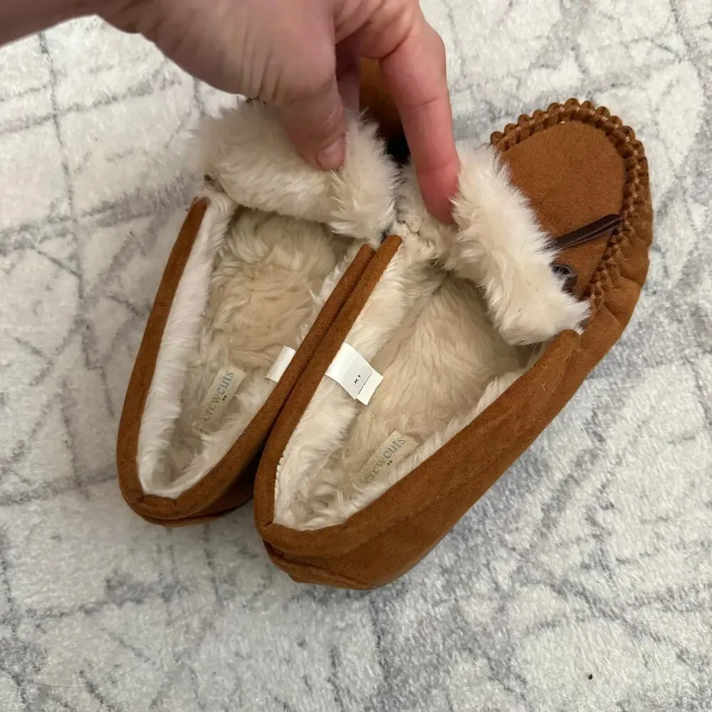 Crewcuts Kids Suede Fur Lined Moccasin Slippers Brown Cozy Preppy Size K1
